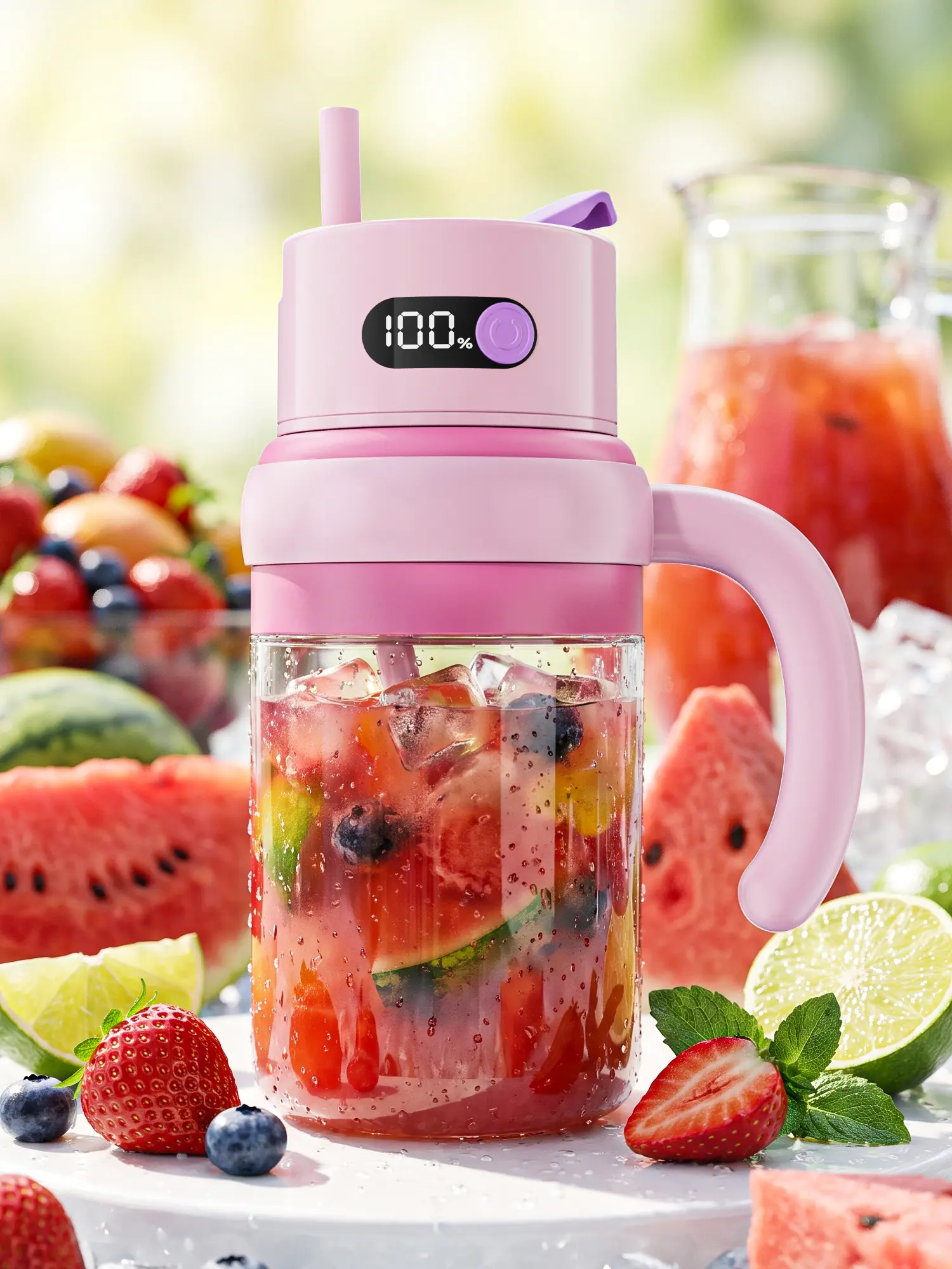 35oz/1000mL Compact Small Form Portable Blender, 80W Ice-Crushing Smoothie Maker with LED Display, 42-Layer Stainless Steel Blades, 2-in-1 Dual Lids, BPA-Free Travel Juicer Cup, 1500mAh Type-C Rechargeable Mini Blender for Gym Outdoor Shakes Frozen Drinks