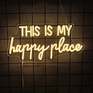 Neon Lights for Wall Decor - This Is My Happy Place Neon Signs for Teen Girls Bedroom Decor, Sign for Wall Decor, Nightstand Light