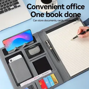 Multifunctional A4 File Folder with Sticky Notes, Office Storage Business Leather Document Manager, Contract Signing Book Office Supplies, Office Organizer