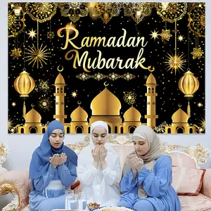 [Ramadan Banner] Ramadan Banner, 1pc | Made of Polyester Material, 150Cm * 100Cm/ 59In * 39.3In | Suitable for Indoor And Outdoor Eid Al Fitr Party Dining Table Decoration, Party Decorations Banners