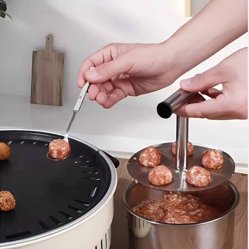 Stainless Steel Meatball Maker with 6 Holes for Quick DIY Meatballs, Fish Balls, Veggie Balls, and Ice Cream, Durable Kitchen Gadgets for Home Use