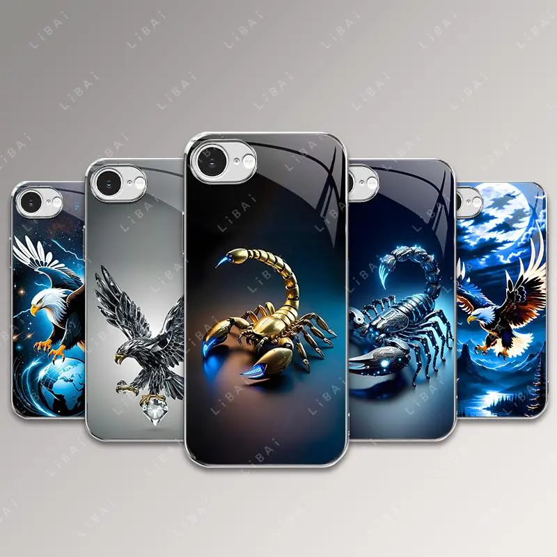 Suitable for [iPhone 16e] Light luxury technology scorpion and crystal eagle glass electroplating mobile phone case, exquisite and gorgeous 995