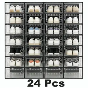 Space-Saving Shoe Storage Box Portable No Assembly Required 2mm Thick Panel Load Bearing 23kg Dustproof Foldable Shoe Container For Bedroom Closet 12/24Pcs
