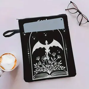 Gothic Fantasy Design Book Cover, Durable Washable Fabric Zipper Closure, Fits 11x8.7 Inch Books, Crescent Moon & Bats Pattern