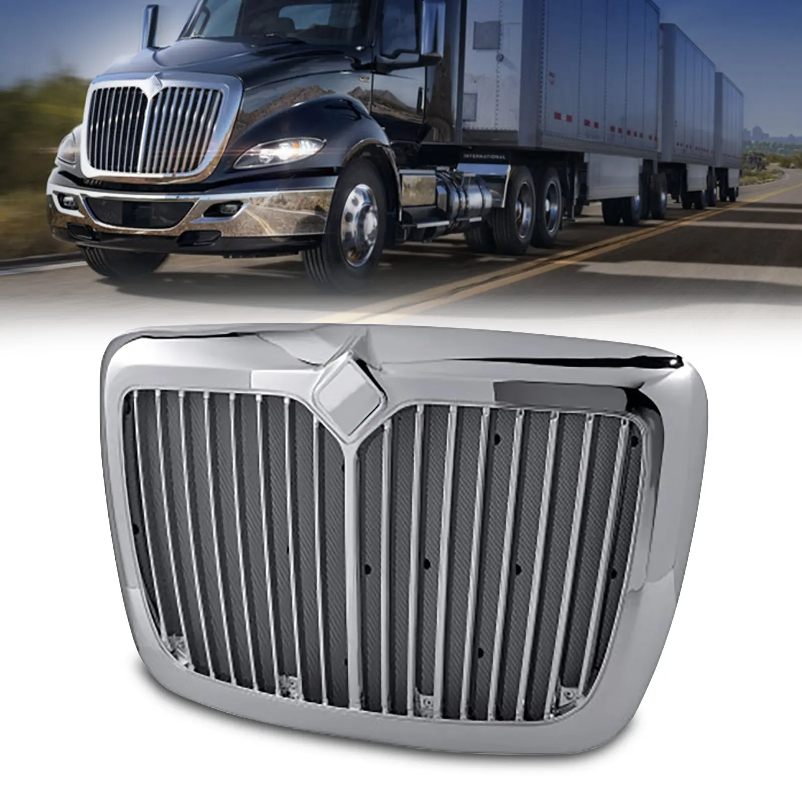 TORQUE Chrome Replacement Grill Grille with Bug Screen (TR042) - Direct Install Truck Accessory for 2008-2018 International Prostar Trucks, Vehicle Auto Replacement Body Part