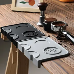 1pc Coffee Pressing Pad Coffee accessory set Anti-Slip Espresso Tamper Mat Holder Corner Edge Pad with Stainless Steel Measuring Coffee Spoon Silicone Espresso Pressing Pad Station Barista Accessories for Barista Tool Home Kitchen Bar Coffee Shop