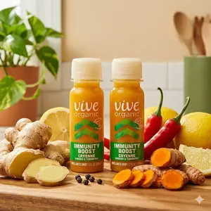 2 packs Vive Organic Cayenne Immunity Boost Wellness Shot with Ginger and Turmeric Natural Drink 2oz