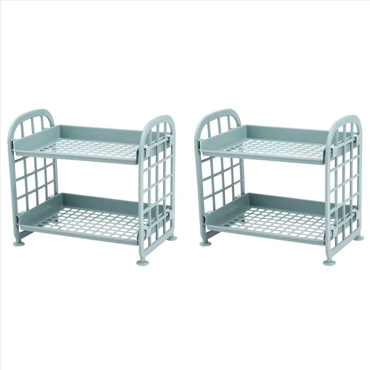 2-Tier Plastic Small Storage Shelves, Kitchen & Bathroom Organizer (Nordic Blue)