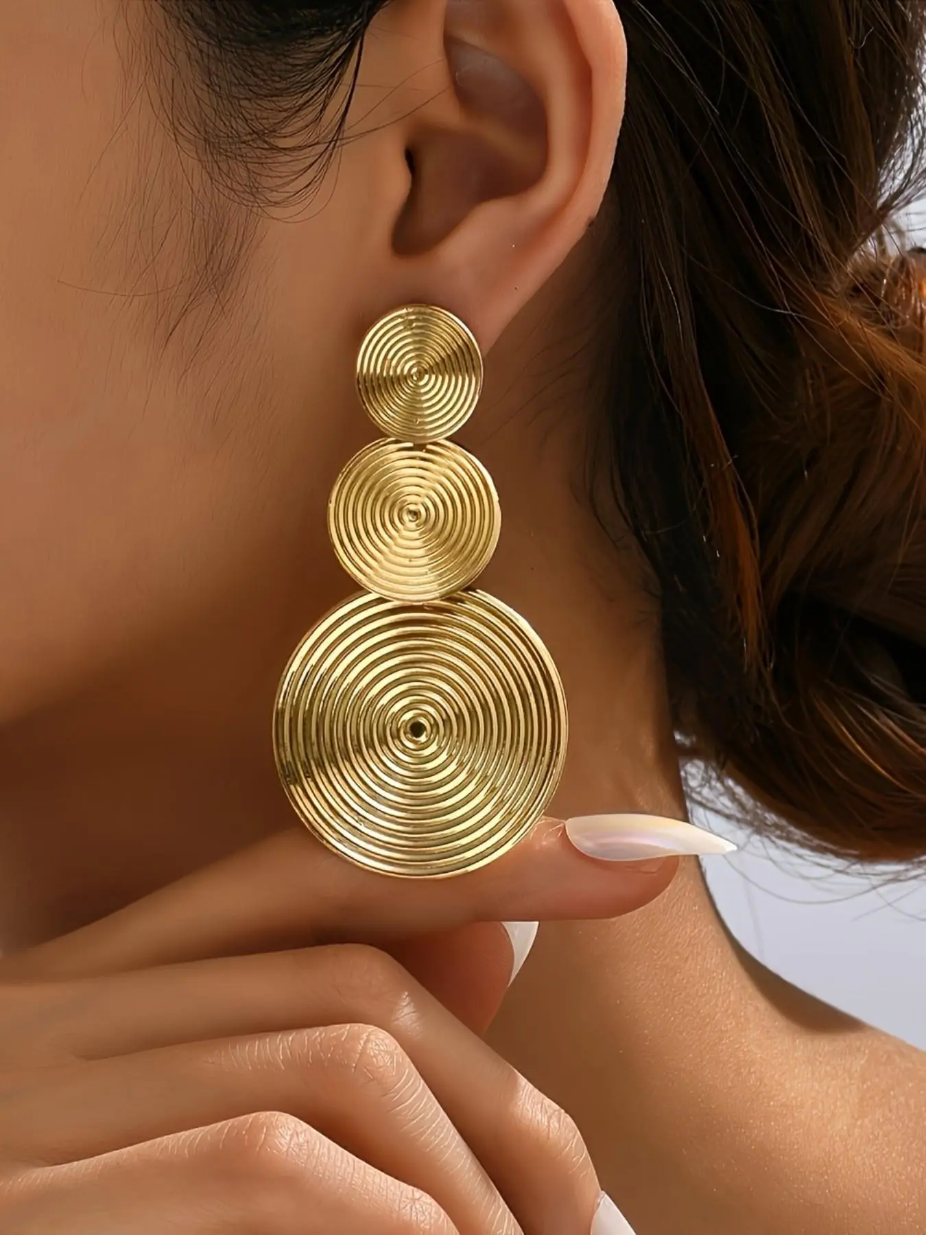 Elegant Dangle Tiered Earrings for Women, Simple Geometric Round Metal Design, Multi-Layered Screw Discs, Perfect for Daily Wear & Parties, Dangling Earrings