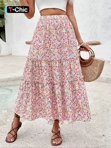 Women's Ditsy Floral Print Long, Elegant Fashion Casual A Line Vintage Boho Skirt for Daily Holiday Vacation Wear, Ladies Bottoms for Summer, Boho Casual Skirts