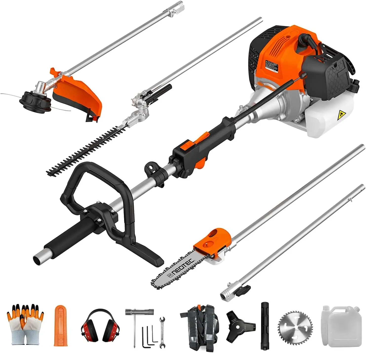 5 in 1 Gas Powered Weed Wacker, 2-Stroke Multi Functional Trimming Tools, Gas String Trimmer, Hedge Trimmer, Brush Cutter, Pole Saw Chainsaw Pruner with 31.5" Extension Pole