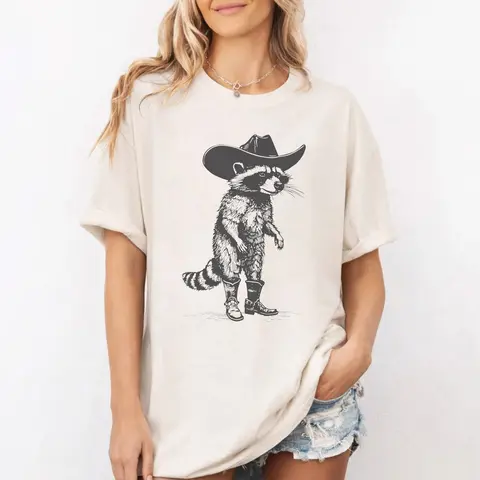 Comfort Colors Cowboy Raccoon Shirt, Vintage Western Raccoon in Hat and Boots Graphic Tee, Funny Gift for Raccoon Lovers
