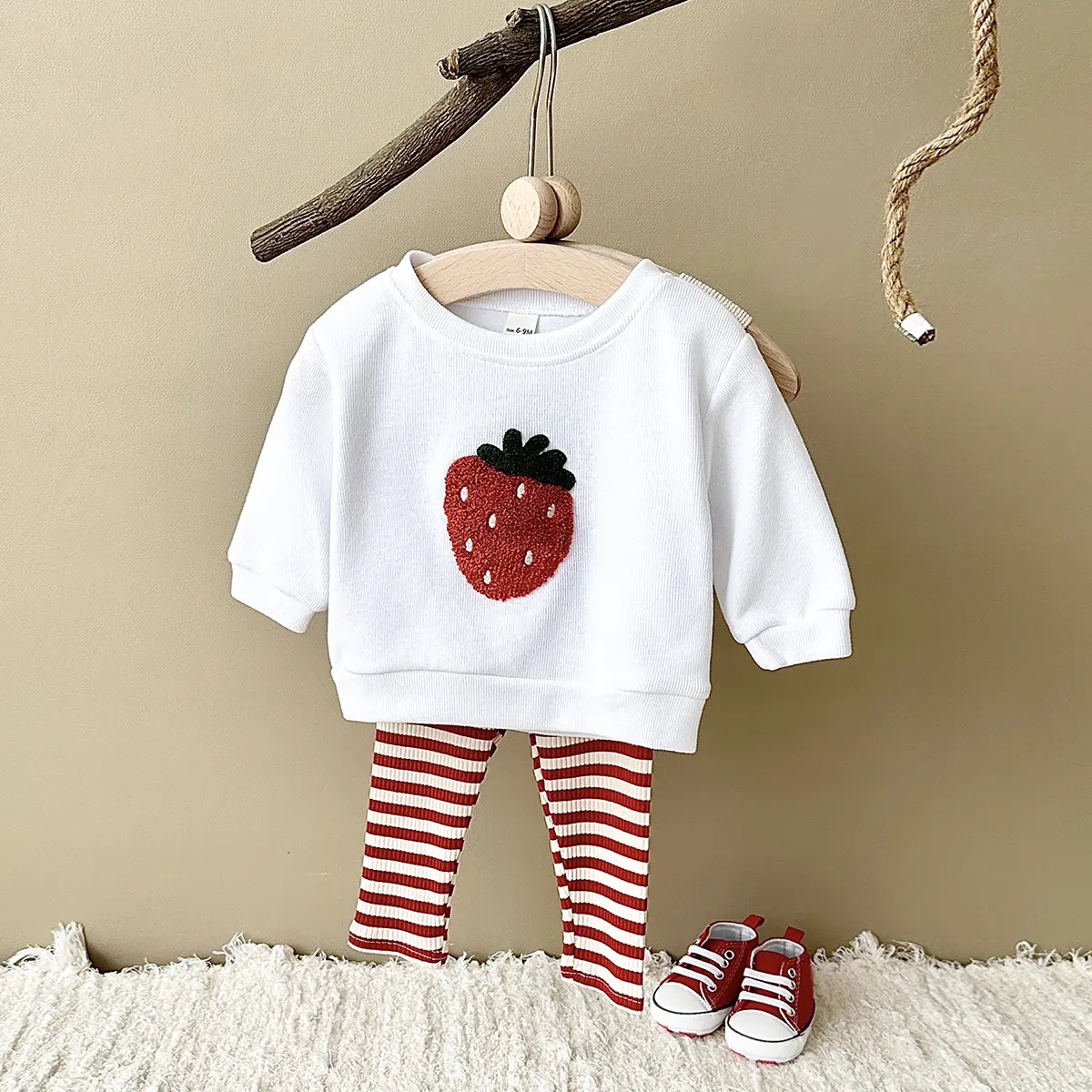Toddler Crew Neck Sweatshirt and Pants Set, 2-Piece Outfit with Food Applique for Autumn Wear, Sizes 6M-3Y, Long Sleeve, Baby Girl Clothes, 12-18M, Casual, Baby Clothing, Baby Girls Clothing Toddler Style