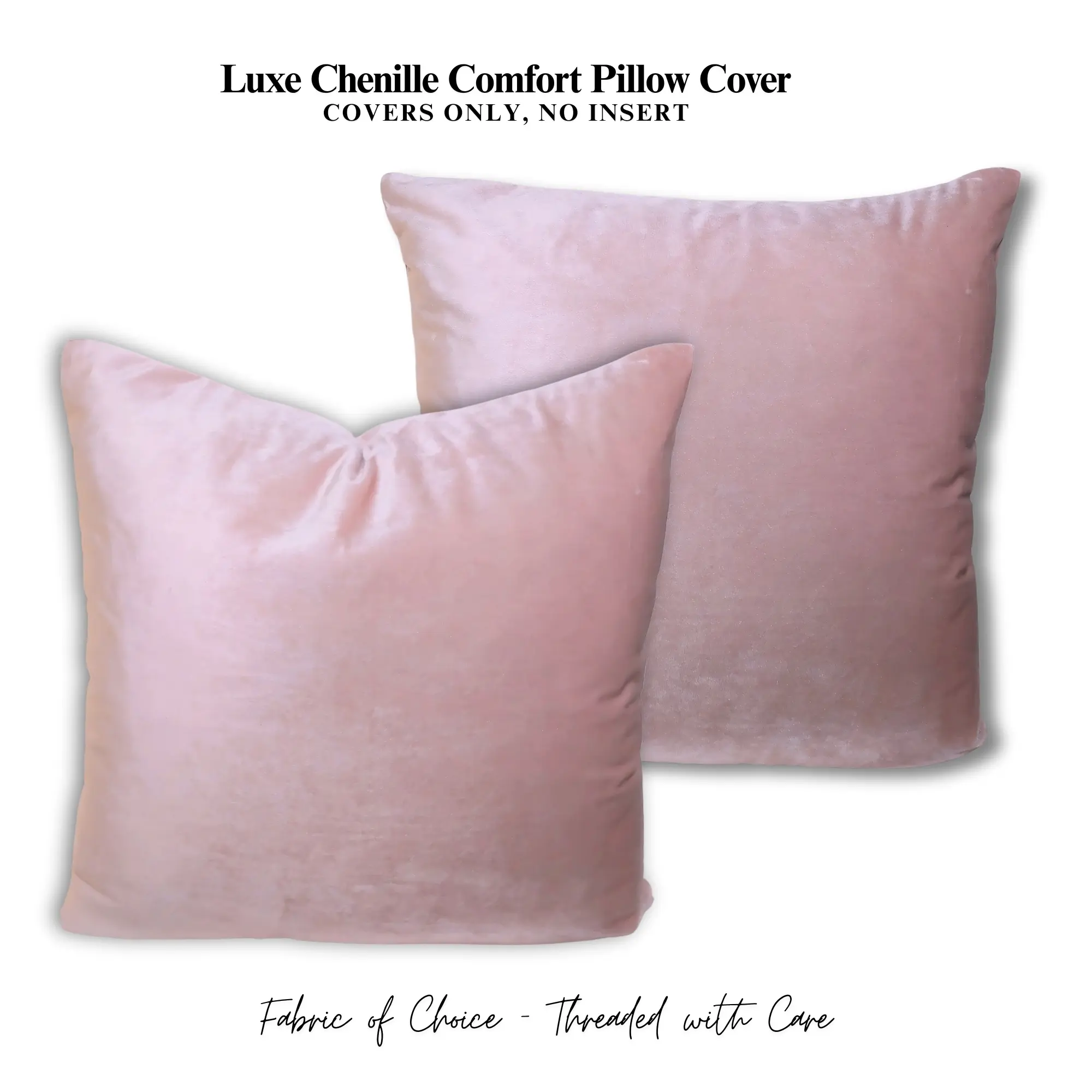 Set of 2 18x18 in Blush Pink Velvet Handmade Cushion Slipcovers - Breathable Seat Cushion Cases, Durable Options for Farmhouse Sofa Decor, Durable Cushions