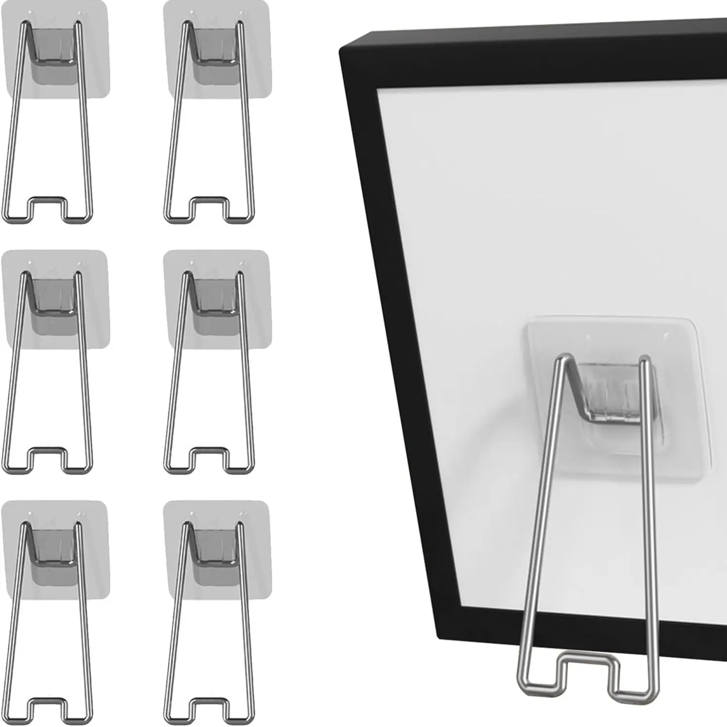 6pcs Picture Frame Stand Display Stand with Adhesive Easel Backing and Stainless Steel Self-Adhesive Stand, Easy Installation. Fits Any Size Picture Frame and Is Perfect for Home, Office, or Commercial Displays. Suitable for Photos, Artwork, and Logos.