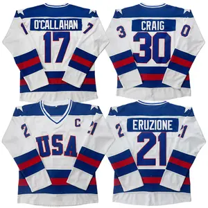 90s Hockey Jersey O'CALLAHAN #17 ERUZIONE #21 CRAIG #30 USA 1980 Olympic Team lce Stitched Lettersand Numbers large size S-3XL white blue Outdoor sportswear vintage style match day sweatshirt Winter Olympics fan merchandise