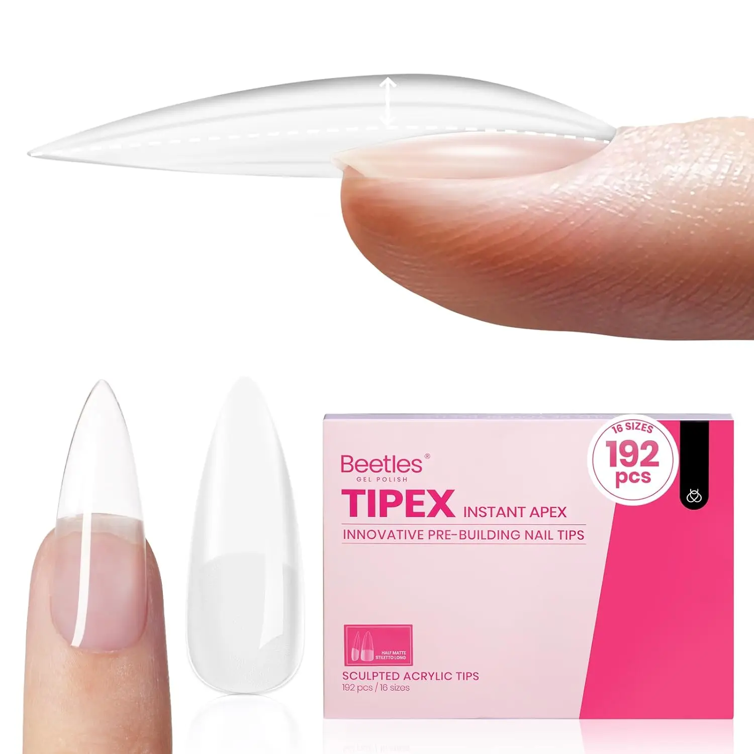 192Pcs Long Stiletto Half Matte（NO GLUE&Lamp）