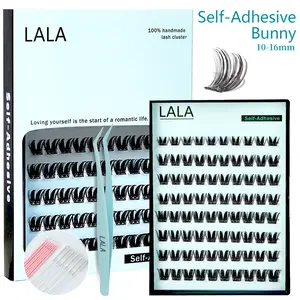 【Bunny】LALA Self-Adhesive Eyelashes 10-16m D-Curly Pre-Glued Lash Clusters Easy Application & Reusable No Glue Needed for Natural Look
