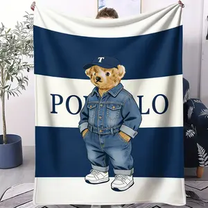 Bear printed pattern Slogan Print blanket, suitable for all seasons, suitable for beds, sofas, cars, room decorations, and gifts, suitable for children or adults