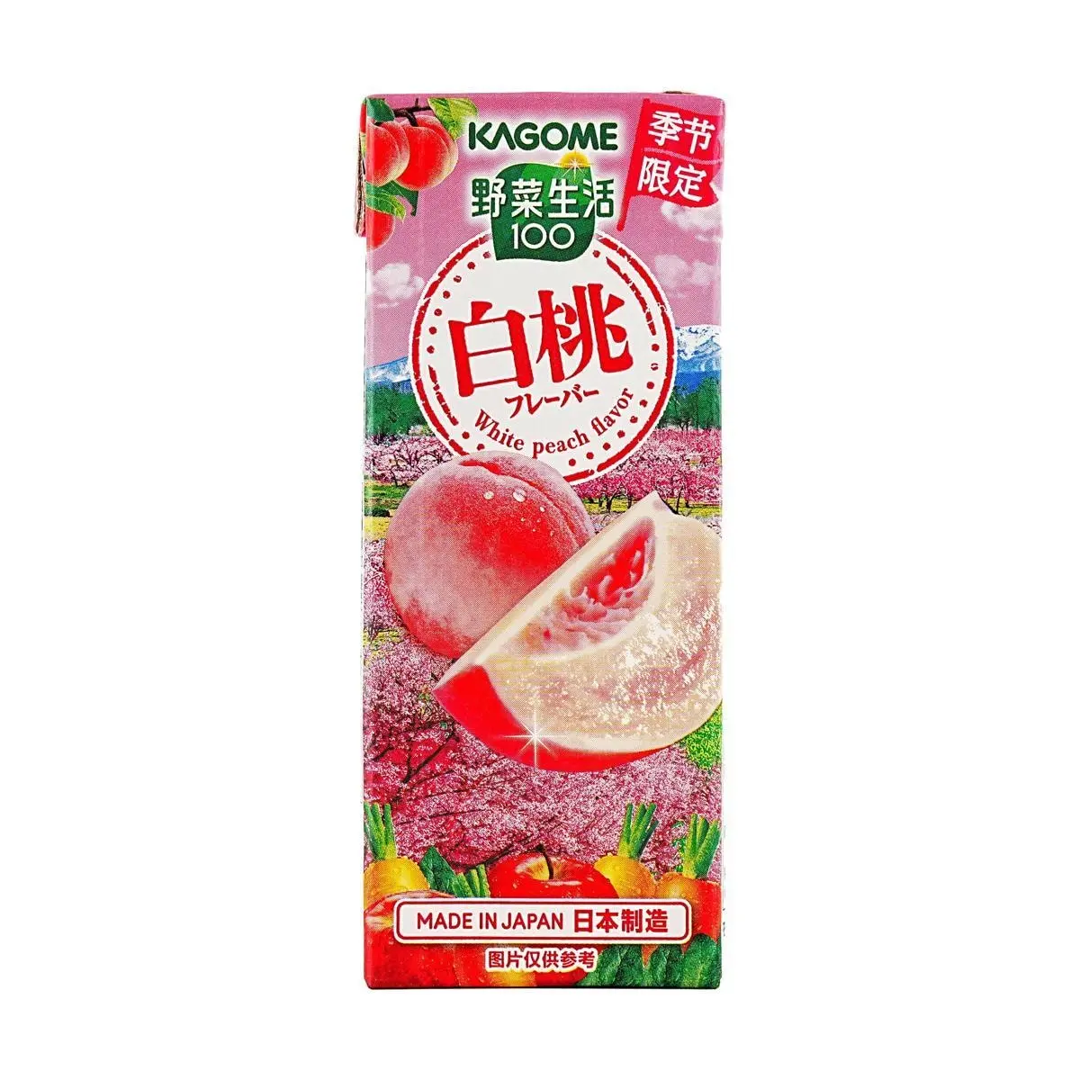 Kagome Vegetable Fruit Juice 100 Carrot Peach Flavor - 99% Fruit & Veggie Blend, 195ml Can, Rich in Dietary Fiber, Vitamins