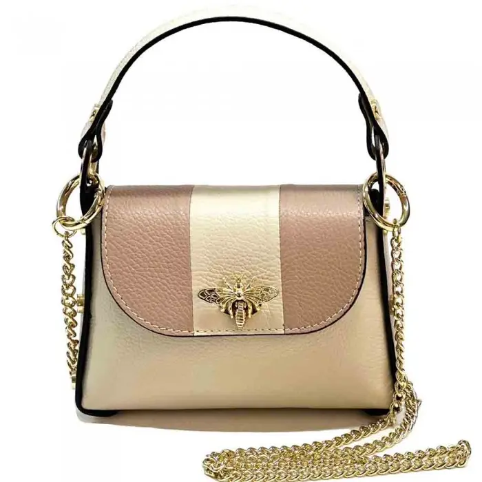 Tendenza Vittoria DUAL Edition Pink – Mini Premium Structured Bag with Gold Bee Accent