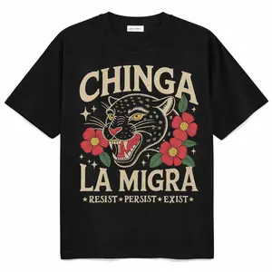 Chinga La Migra Comfort Colors Shirt Human Rights Gift Social Justice Shirts Latino Protest Tee Support Immigrants Tshirt Black Floral Cat
