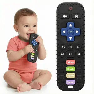 Baby Teething Toys, Remote Control Sensory Teether, Silicone Chew Toy for Teething Relief, BPA-Free Baby Remote Gift for Infants 3-6, 6-12 Months (Black)