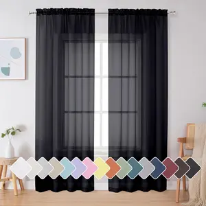 Simplebrand Black Sheer Curtains 84 Inches Long, Light Filtering Rod Pocket Solid Color Window Sheer Curtain Panels, Elegant Curtains & Drapes for Living Room, Bedroom 2 Panels (Black, 42"" W x 84"" L)