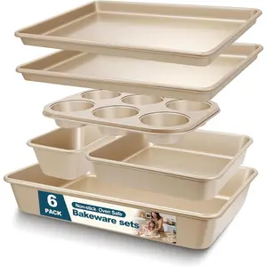 Non-Stick Stackable Baking Pan Set, Baking Pan for Cooking, 6-Piece Baking Pan Set Includes Cookie Pan, Deep Baking Pan, Square Baking Pan, Rectangular Baking Pan, Muffin Pan, Carbon Steel Material