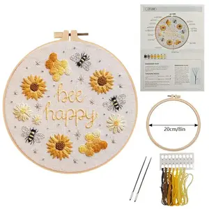 Happy Bee Embroidery Kit – Beginner Stitching Set with English Guide Fun Floral Craft for Kids & Adults