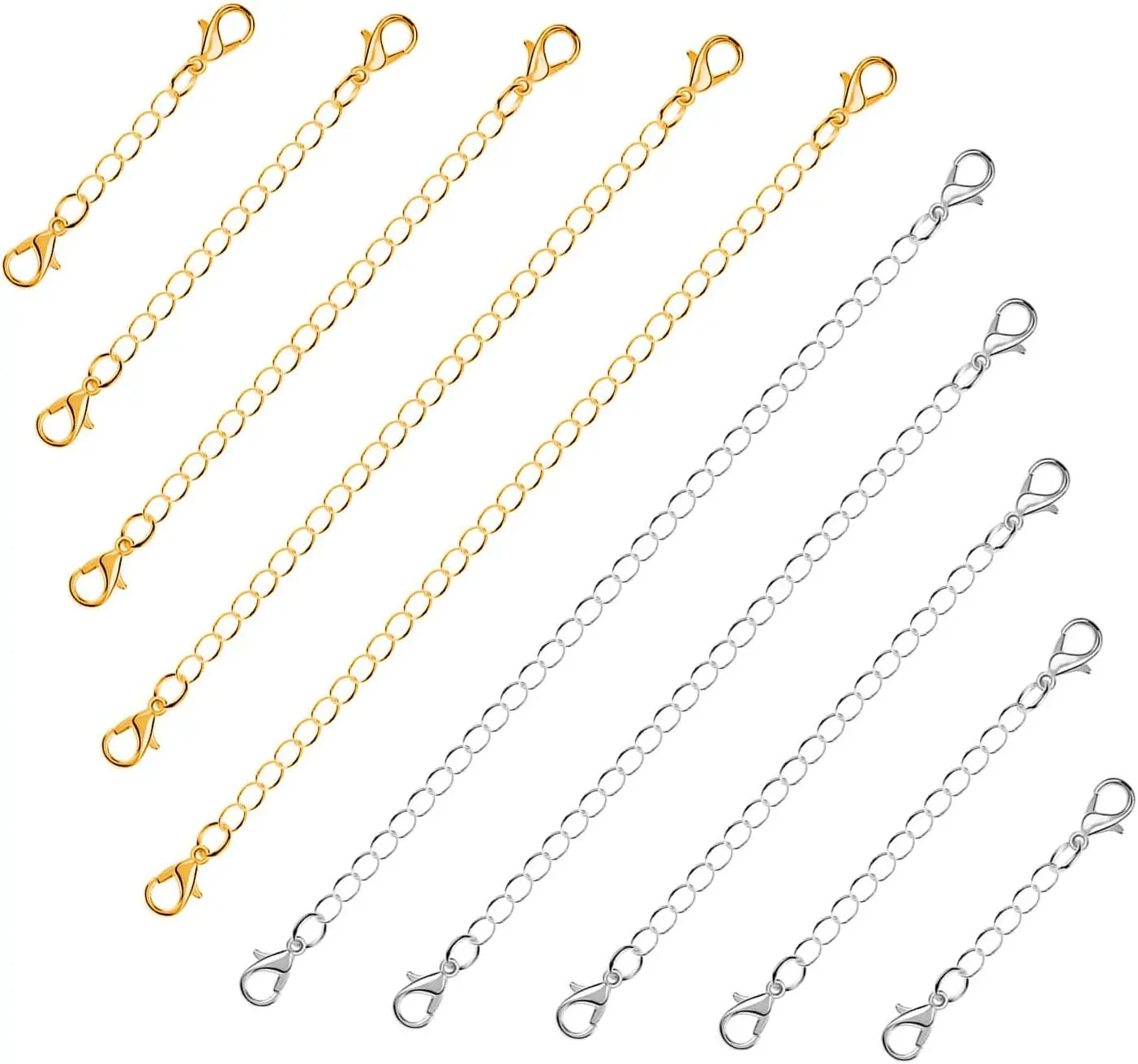 Chain Extenders for Necklaces,  10 count  Extenders for Necklaces, Stainless Steel Chain Extenders for Necklace, Bracelet and Anklet (Assorted Sizes)