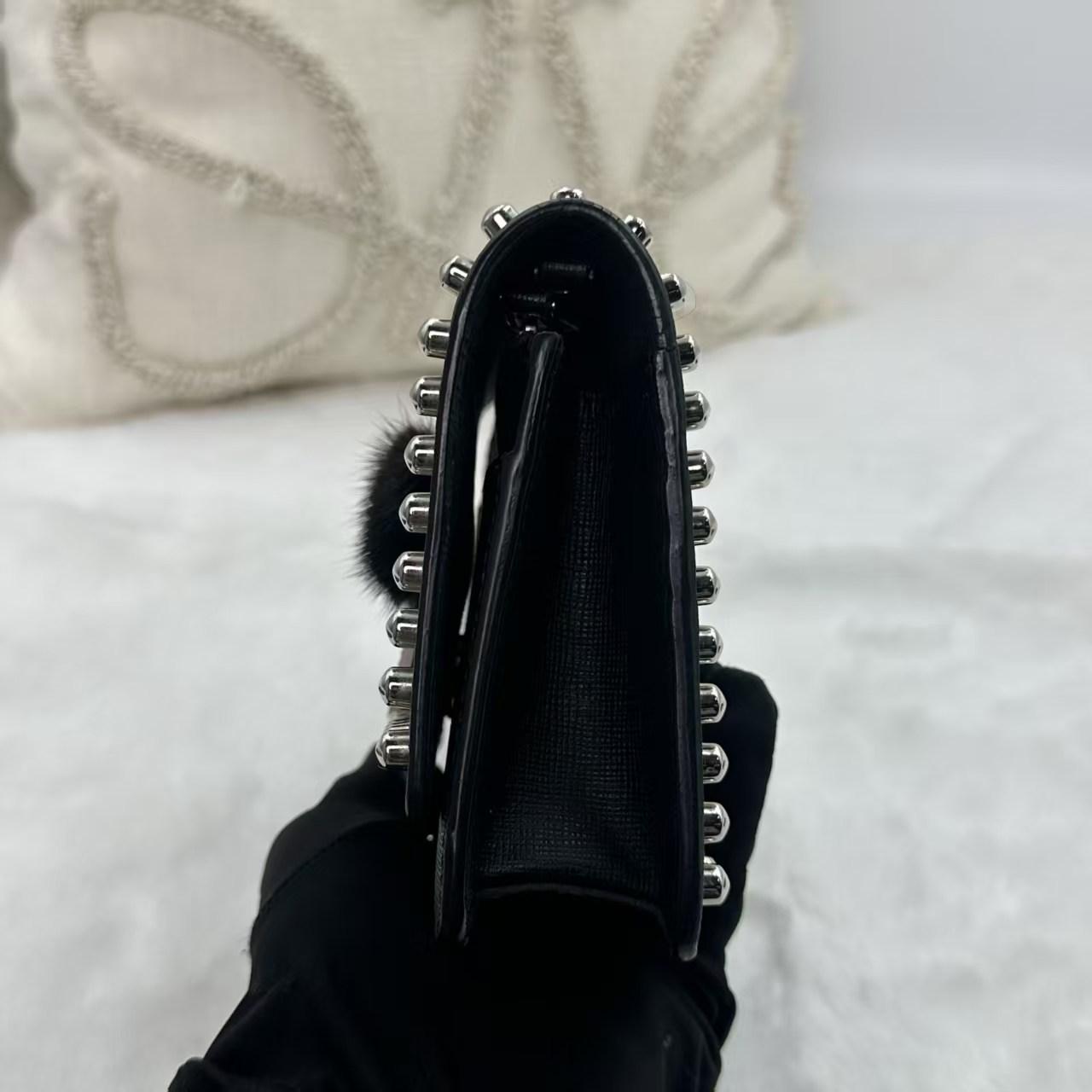 Pre-owned FENDI Karl Lagerfeld Chain Bag | Black Leather Fur Karlito|18883029