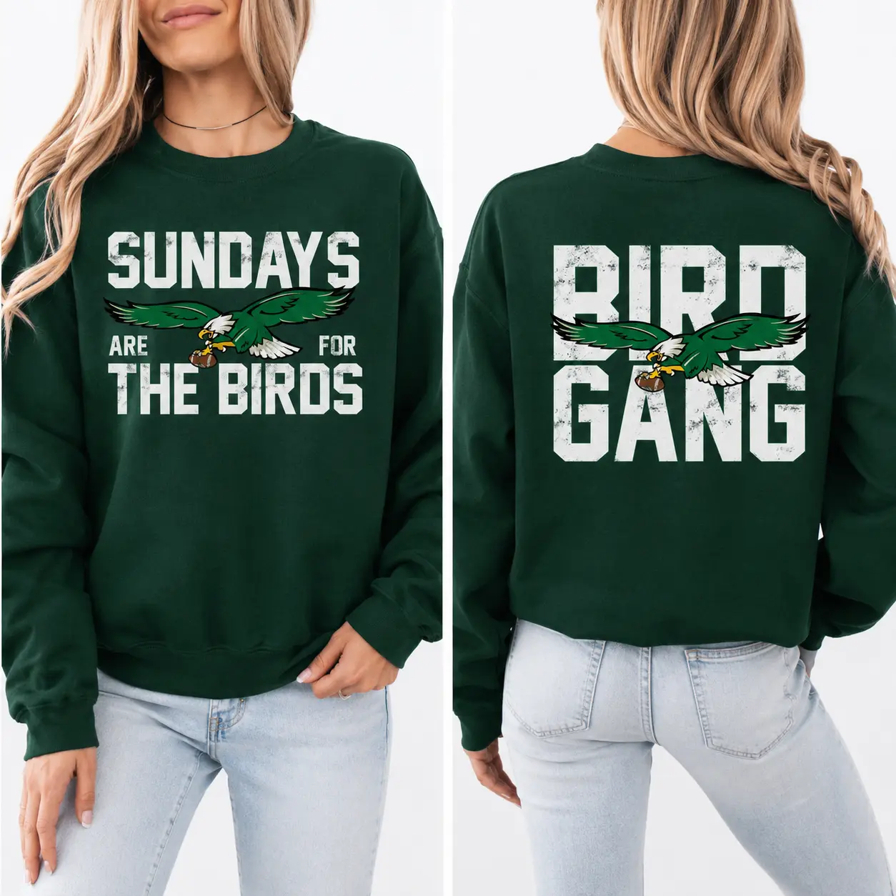 Men's Front-Back Print "Sundays Are For The Bird & Bird Gang" Sweatshirt, Philadelphia Football Fan Gift