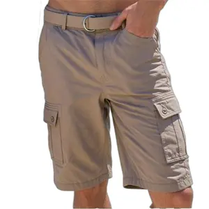 ONE SHORTS Cotton Washed Cargo Shorts with Belt Rugged Trail 6 Pockets Soft Outdoor Casual Menswear Beige Loose Stretch Fabric