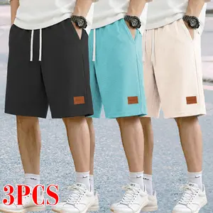 3-pack men’s summer corduroy shorts — premium feel, short athletic style with elastic waistband and back patch pocket; retro corduroy casual sports shorts for beach and streetwear, versatile street style.