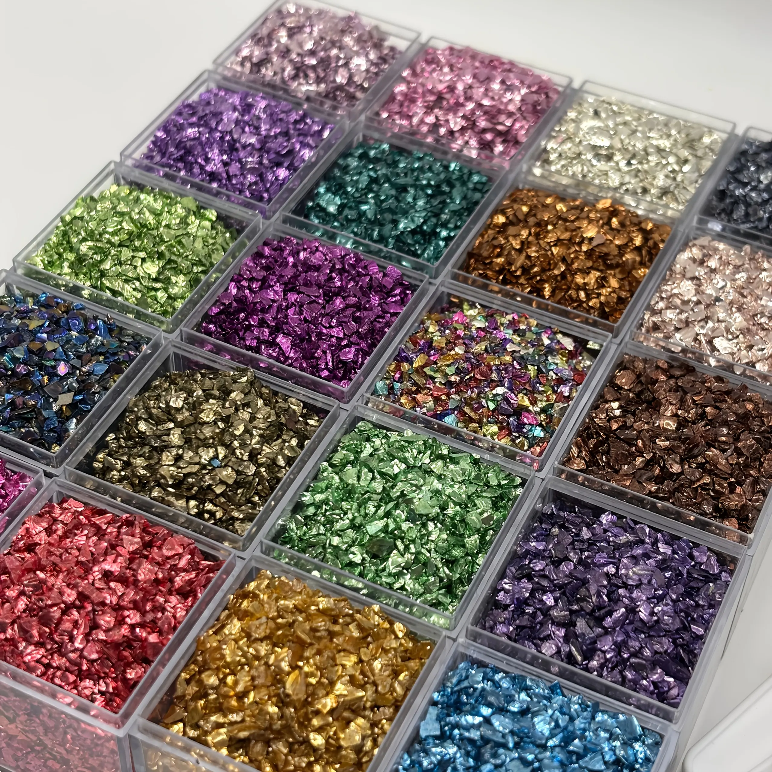 Irregular Crushed Glass Chips - 20 Colors, 1-4mm Premium Shiny Glass Gravel, 100g/3.53oz for Resin DIY Crafts, Home Decor (No Box)