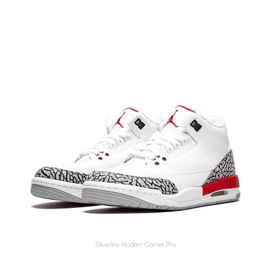 White-Red Leather Mid-Top Sneakers with Grey Elephant Print and Red Heel Accents