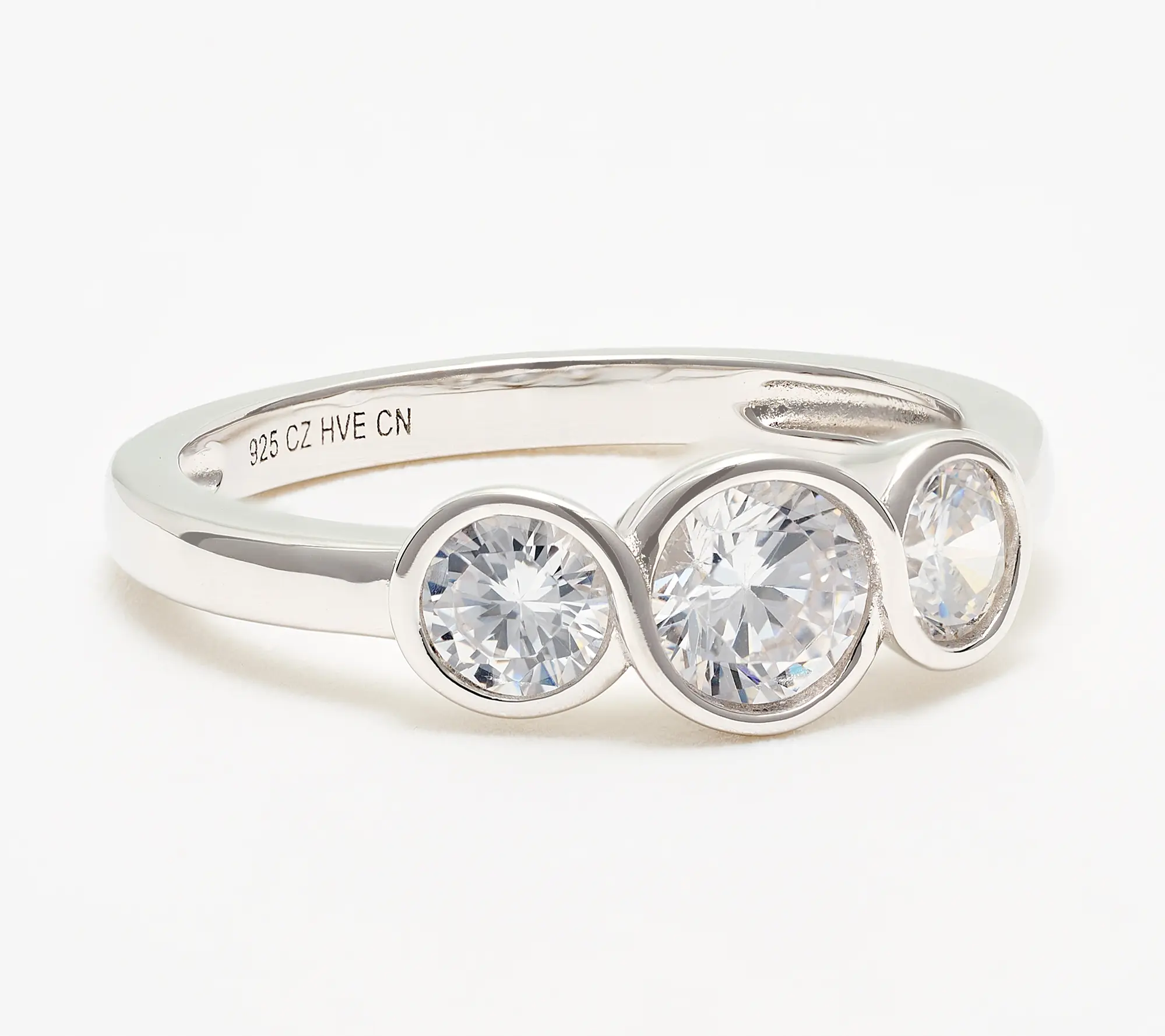 Diamonique Classics 3 Stone Ring, Sterling