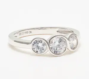 Diamonique Classics 3 Stone Ring, Sterling