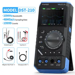 FNIRSI DST 210 and DST 201 Handheld Oscilloscope 10MHz Bandwidth 48MSa S Sampling Rate 400V Max Voltage Waveform Image for Electronic Circuit Diagnosis 19999 Count Measures AC DC Voltage Current Resistance Capacitance Frequency Diode and Temperature