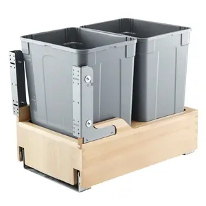 fathersdaygift VEVOR Wood Pullout Trash Can for Kitchen Cabinets, 35 QTx2 Double Under Sink Garbage Waste Recycling Bin, Under Mount Waste Container, with Heavy Duty Metal Soft Close Sliding System and Door Kit