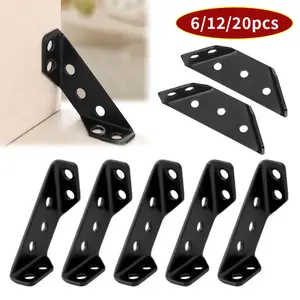 6/12/20pcs Corner bracket furniture connector, used to stabilize cabinets, tables, chairs, multi-functional corner code fasteners black