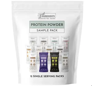 Just Ingredients Protein Powder Sample Pack - 12 Flavors - Protein Powder Made with 100% Grass Fed, Non Denatured Whey | Four Different Protein Sources from Organic Whole Food Ingredients | 12 Servings | 22g Protein (Sample Variety Pack) - Chocolate