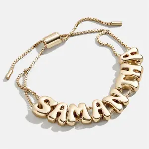 New Arrival fashion Gold Plated Diy Sliding Accessories Bubble Letter Adjustable Bracelet for Women