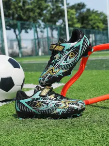 Safe Comfort Fashion Velcro Long Stud Soccer Shoes, Sporty Kids Sneakers, Medium Width, All Seasons, Mesh Upper Material, PU Leather, Football Cleats