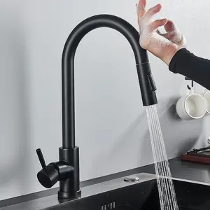 Smart Touch Kitchen Faucet Black Pull Out Sensor Faucets Black/Nickel 360 Rotation Crane 2 Outlet Water Mixer Taps