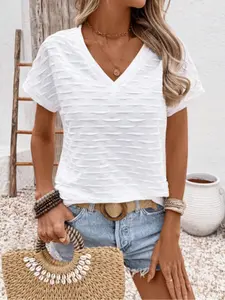 Women's Plain V Neck Fitted Basic Tee, Casual Minimalist Short Sleeve T-Shirt for Daily Wear, Ladies Clothes for Summer