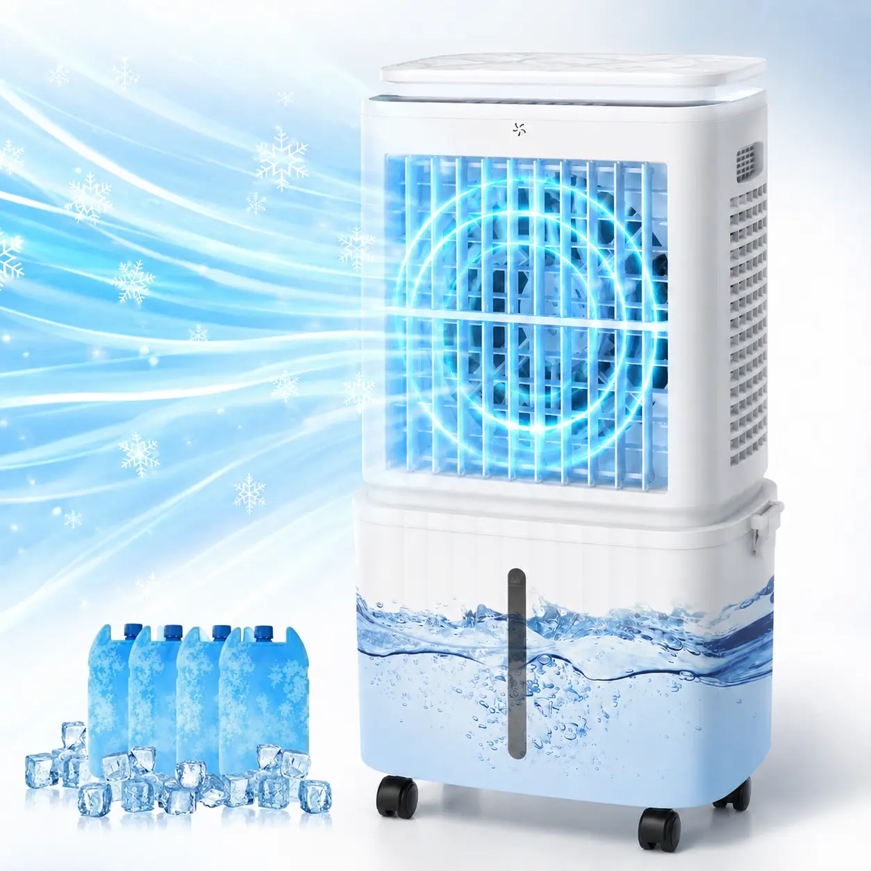 VCJ 2800CFM Portable Swamp Cooler, Windowless 3-in-1 Evaporative Air Cooler with 7Gal Tank, 120° Oscillation, 12H Timer, 4 Ice Packs for Bedroom Living Room Garage, Official