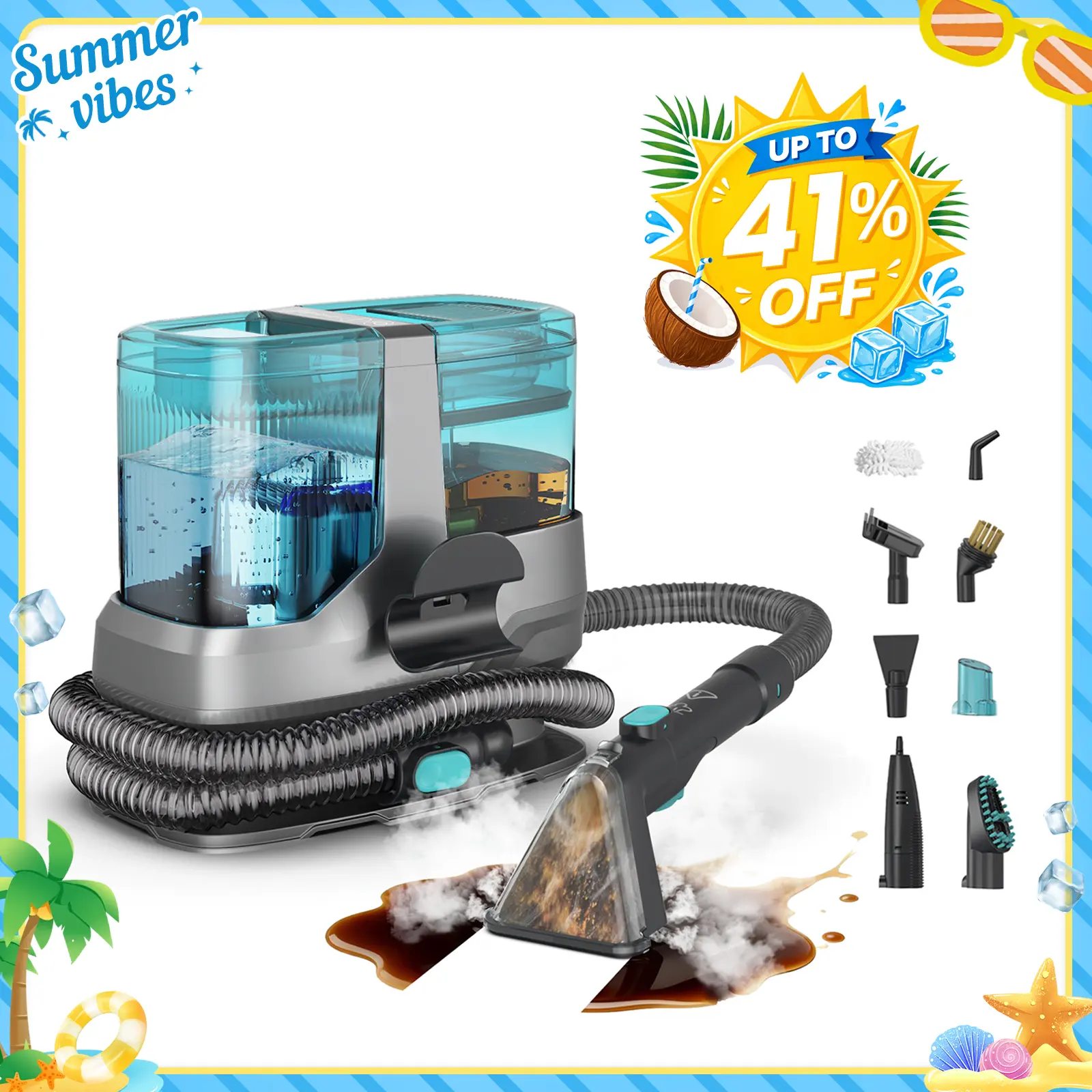 Limpiador de Tapiceria con Vapor y Succion, Maquina de Limpieza C688 para Sofa, Alfombra, Cocina y Coche, Incluye 10 Herramientas de Limpieza - Carpet Washers