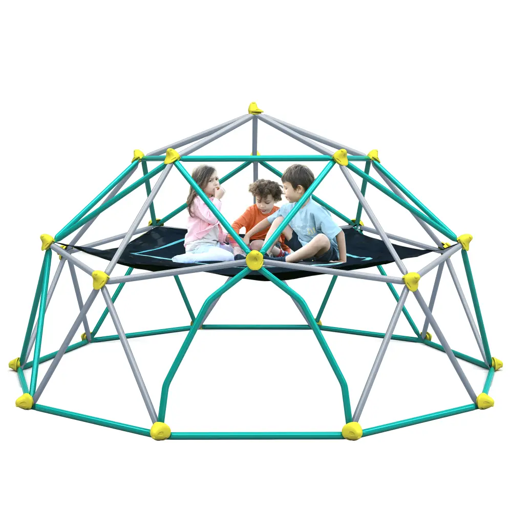 13ft Geometric Dome Climber Play Center for Kids - Rust-Resistant UV-Protected Steel Solid Structure Playground Set, Easy to Assemble Home/Indoor Outdoor Playground Equipment with Hammock, 1000 LBS Capacity, Finger Safe, Home Playground Equipment